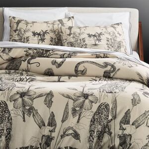 CB2 Matthew Williamson Linen Midnight Jungle King Duvet Sham Boho Black White